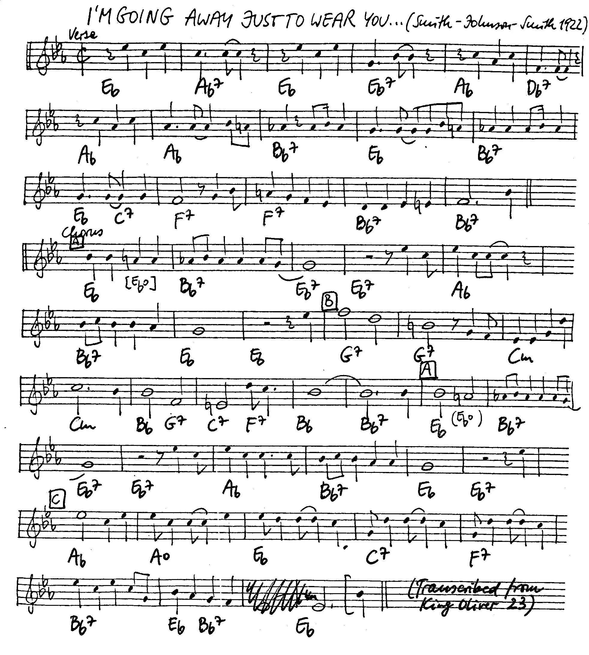 i'm going away just to wear free jazz leadsheet - Courtesy of the Jungle Jazz Band